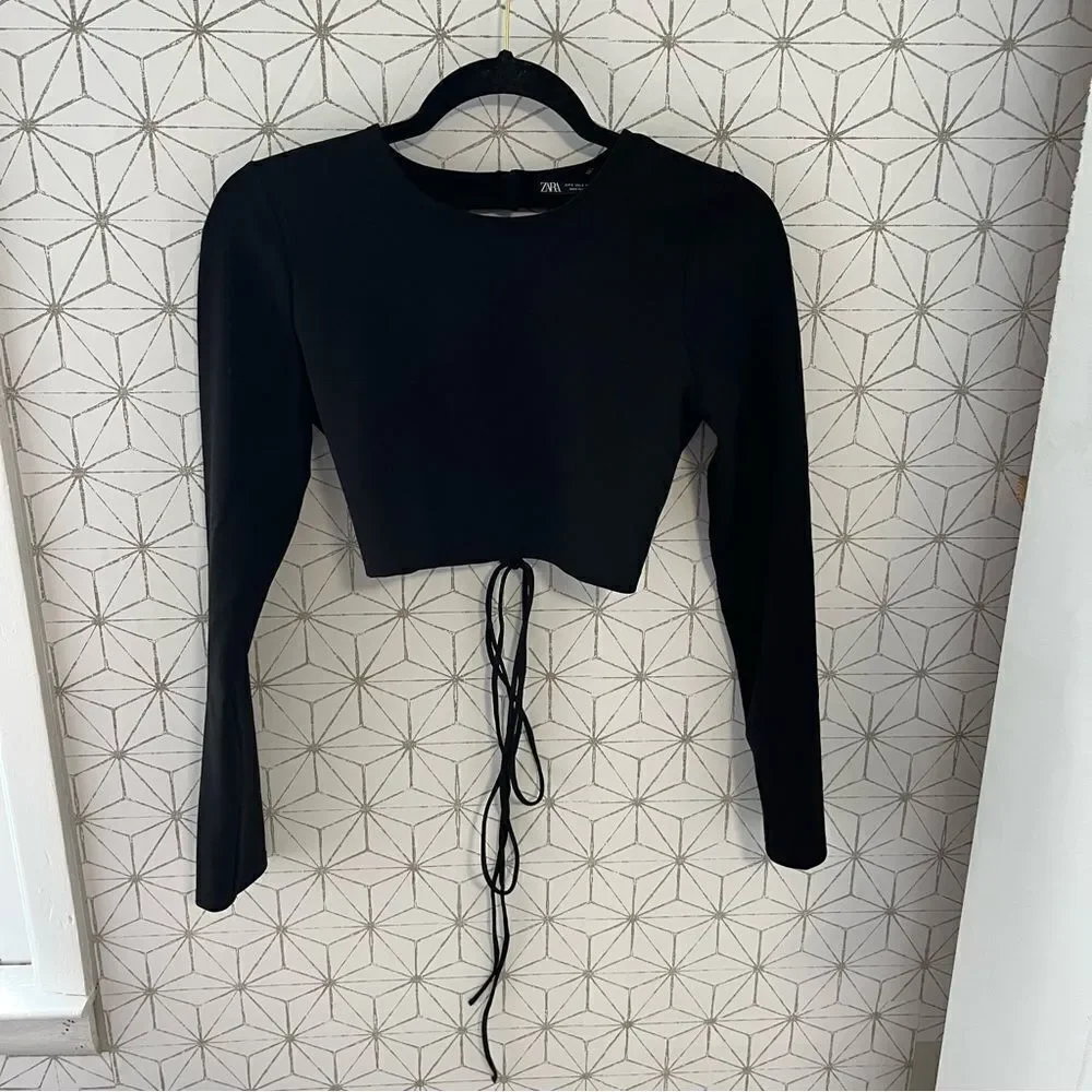 Zara Backless Black Long Sleeve Top